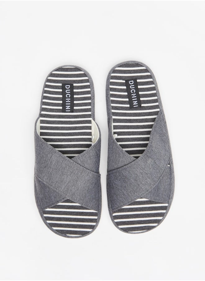 DUCHINI Men Striped Bedroom Slide Slippers  - Image 4