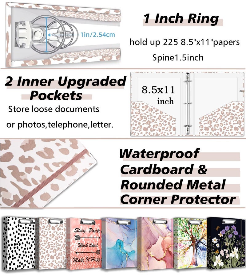 BVSSX 3 Ring Binder 1 Inch for 8.5"x11" Paper, Three Ring Binders with Clipboard, 5 Dividers with Tabs and Pockets, Transparent Folder, 18 Divider Stikers, BVSSX Decorative Binder with Pen Holder,Leopard - Image 4