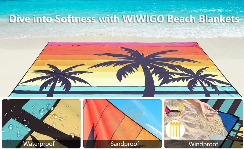 WIWIGO Beach Blanket Waterproof Sandproof Beach Mat 79" X 83"/10'x9'for 2-8 Adults Quick Drying Outdoor Picnic Mat Beach Accessories for Travel, Camping, Hiking - Image 5