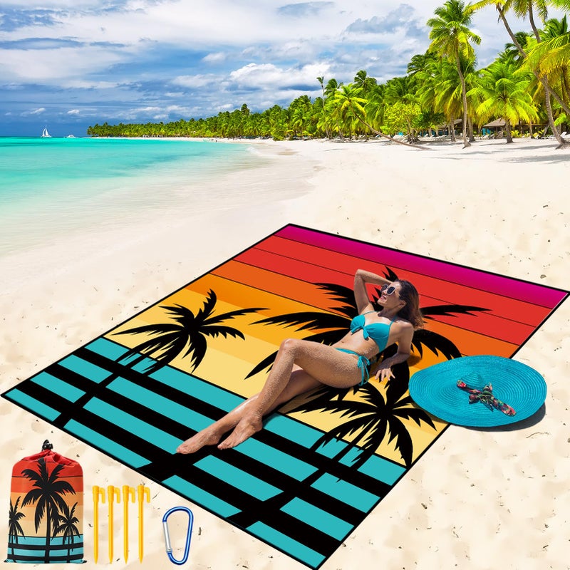 WIWIGO Beach Blanket Waterproof Sandproof Beach Mat 79" X 83"/10'x9'for 2-8 Adults Quick Drying Outdoor Picnic Mat Beach Accessories for Travel, Camping, Hiking - Image 1