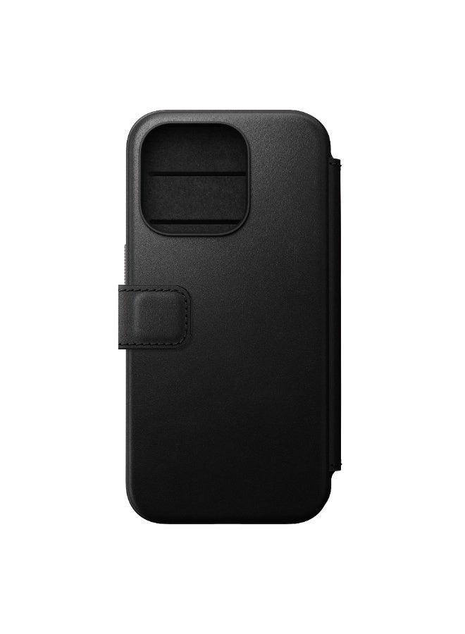 نوماد غطاء Nomad Modern Leather Folio لهاتف iPhone 15 Pro – أسود | غطاء محفظة جلدي فاخر مع فتحات للبطاقات، تصميم نحيف للحماية، متوافق مع MagSafe والشحن اللاسلكي - Image 3