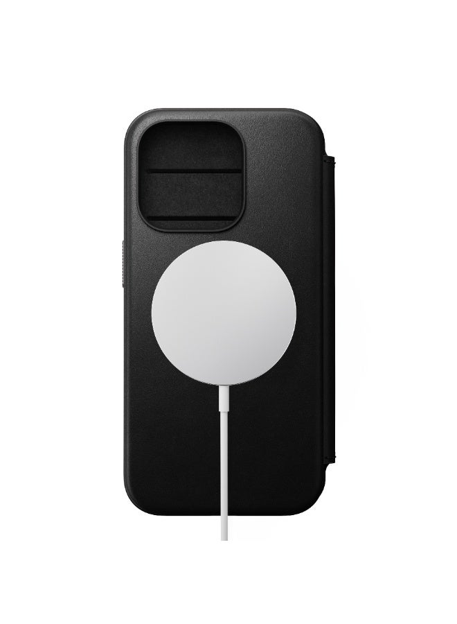 نوماد غطاء Nomad Modern Leather Folio لهاتف iPhone 15 Pro – أسود | غطاء محفظة جلدي فاخر مع فتحات للبطاقات، تصميم نحيف للحماية، متوافق مع MagSafe والشحن اللاسلكي - Image 2