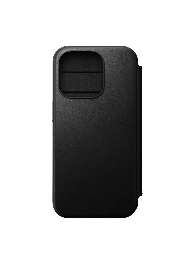 نوماد غطاء Nomad Modern Leather Folio لهاتف iPhone 15 Pro – أسود | غطاء محفظة جلدي فاخر مع فتحات للبطاقات، تصميم نحيف للحماية، متوافق مع MagSafe والشحن اللاسلكي - Image 1