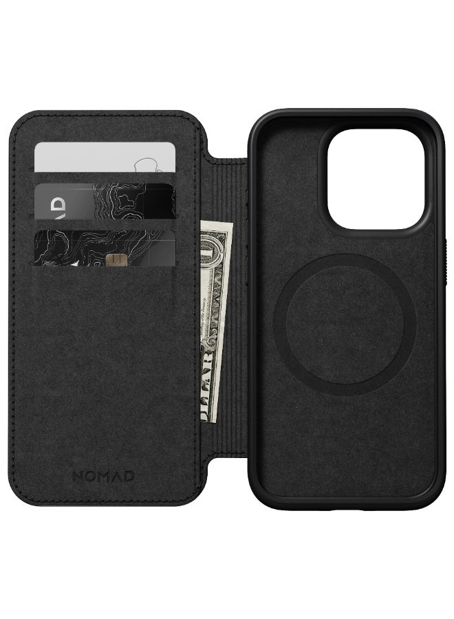 نوماد غطاء Nomad Modern Leather Folio لهاتف iPhone 15 Pro – أسود | غطاء محفظة جلدي فاخر مع فتحات للبطاقات، تصميم نحيف للحماية، متوافق مع MagSafe والشحن اللاسلكي - Image 5