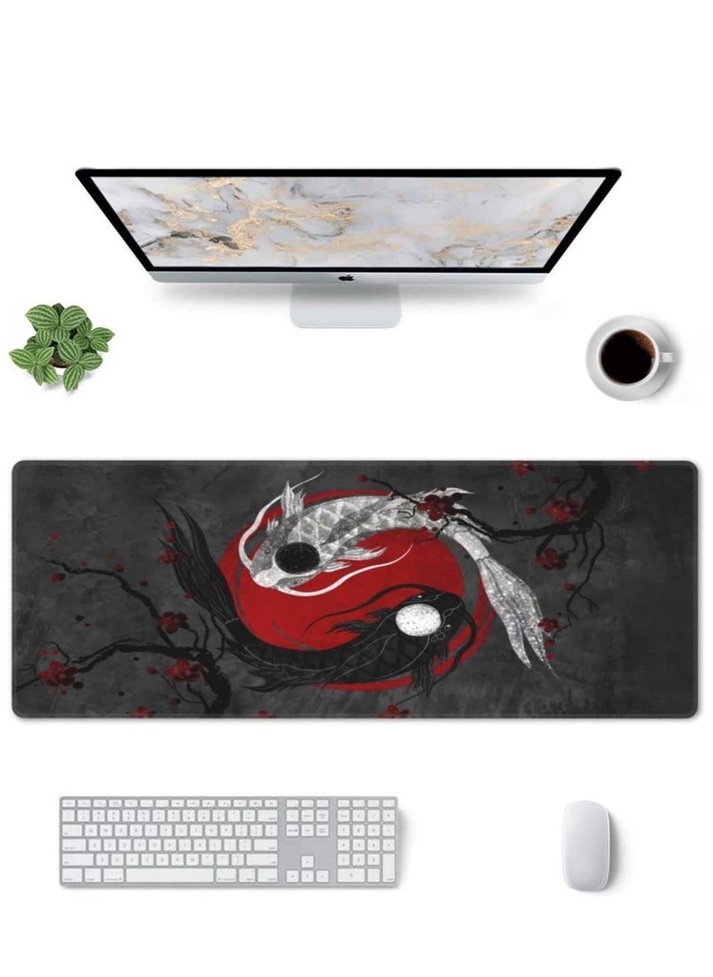 Generic - Japanese Yin and Yang Koi Carp Gaming Mouse Pad Large, Non Slip Rubber Base Mousepad, Stitched Edges Desk Pad, Extended Large Mouse Pad 30cm x 70cm x 2mm - Image 1