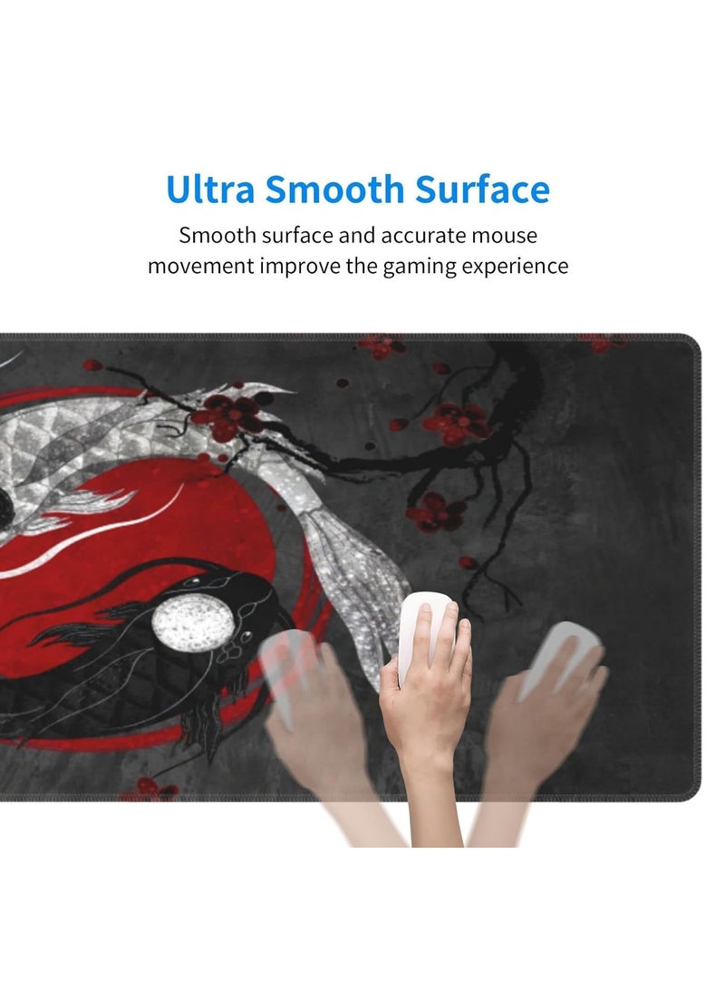 Generic - Japanese Yin and Yang Koi Carp Gaming Mouse Pad Large, Non Slip Rubber Base Mousepad, Stitched Edges Desk Pad, Extended Large Mouse Pad 30cm x 70cm x 2mm - Image 1