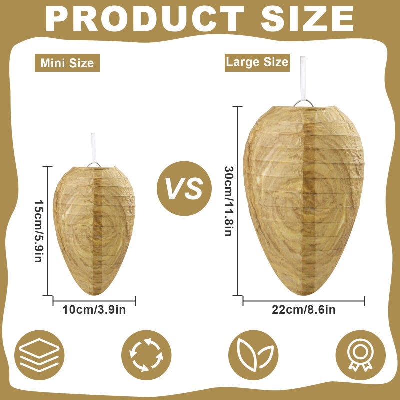 Qumenan 6 Pack Mini Size Paper Wasp Nest Decoy Hanging Fake Wasp Nest for Wasps Hornets Yellow Jackets Home Garden Yard Outdoors - Image 2