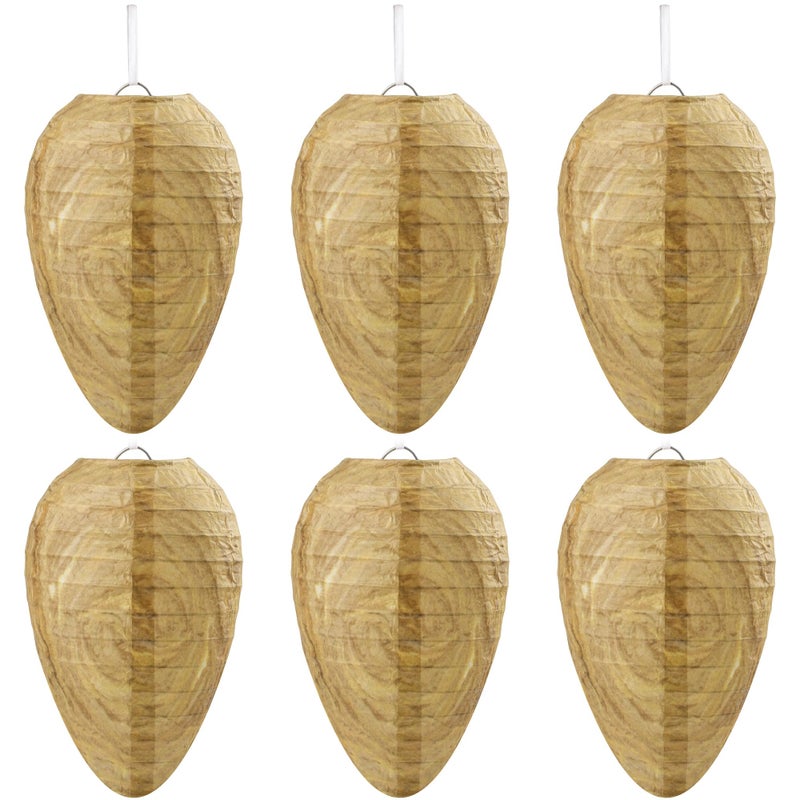 Qumenan 6 Pack Mini Size Paper Wasp Nest Decoy Hanging Fake Wasp Nest for Wasps Hornets Yellow Jackets Home Garden Yard Outdoors - Image 1