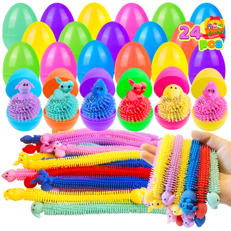 Cherislpy 24 Pack Prefilled Easter Eggs with Bunny Stretchy Strings Sensory Fidget Toys Inside Great for Kids Aduts Toddlers Easter Basket Stuffers Party Favors Egg Fillers Gifts - Image 1