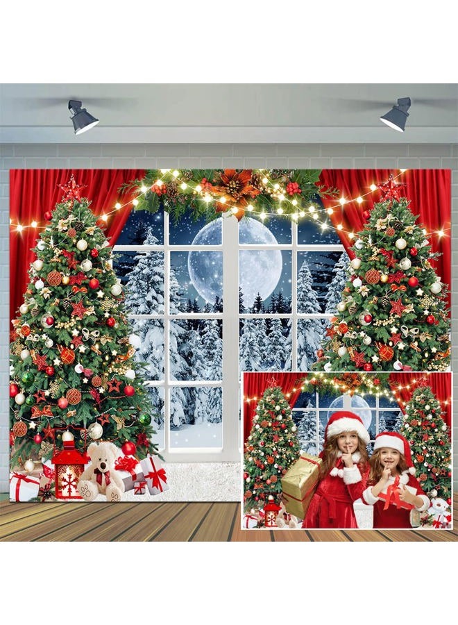CYLYH 7x5ft Christmas Window Backdrop for Photography Winter Xmas Tree Snow Gift New Year Christmas Party Backdrops Xmas Night Family Party Background D806 - Image 1