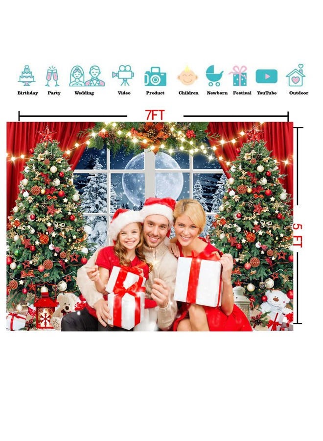 CYLYH 7x5ft Christmas Window Backdrop for Photography Winter Xmas Tree Snow Gift New Year Christmas Party Backdrops Xmas Night Family Party Background D806 - Image 3