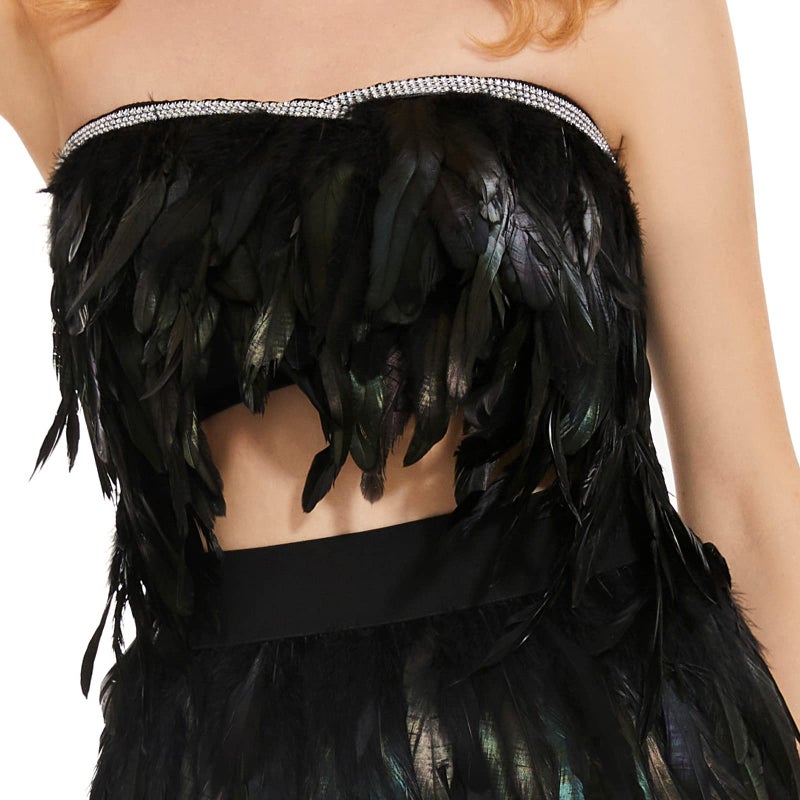 Miuco Feather Cape Shawl for Women Feather Boa Ribbon for Game Gothic Party Halloween Costume Cosplay Scarves Black - Image 1