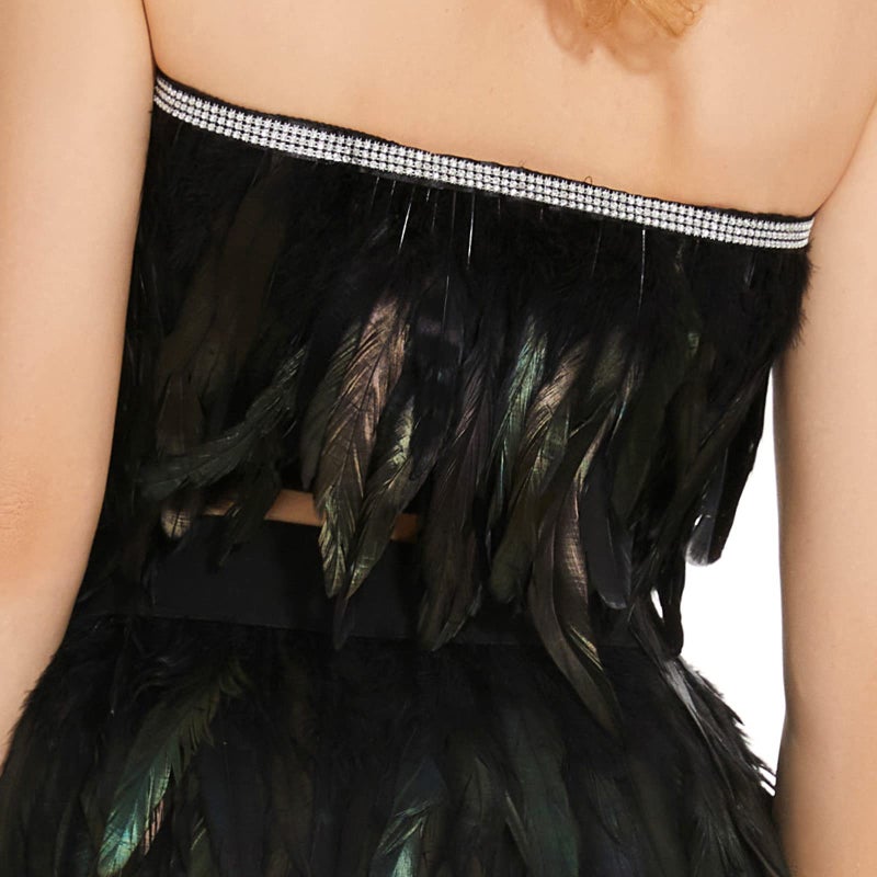 Miuco Feather Cape Shawl for Women Feather Boa Ribbon for Game Gothic Party Halloween Costume Cosplay Scarves Black - Image 2