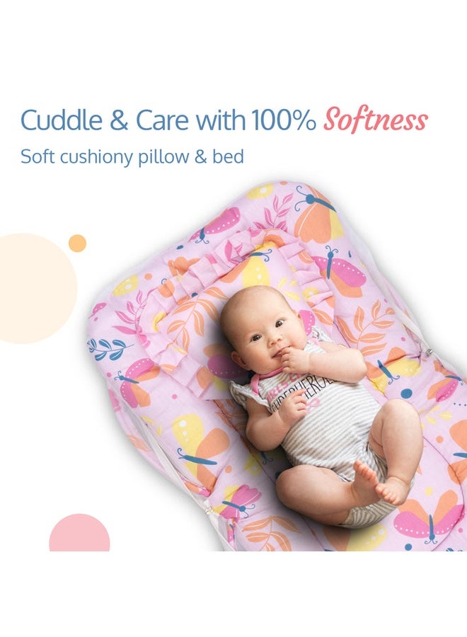 Luvlap Net Pillow Mattress Pink Butterfly Print - Image 4