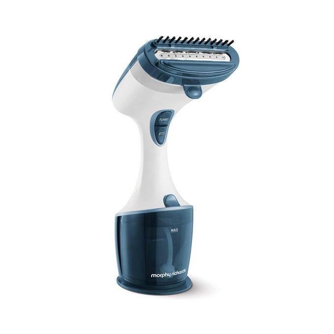 EXPRESS HANDHELD GARMENT STEAMER DUAL STEAM ECO TURBO 35S HEAT UP NO IRONING BOARD NEEDED KILLS BACTERIA AND ODOURS LINT BRUSH CREASER 3M CORD 1750W WHITEBLUE 361000