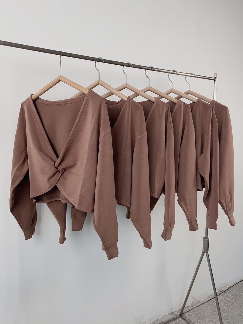Generic Reversible Cropped Butterfly Hoodie Brown 
