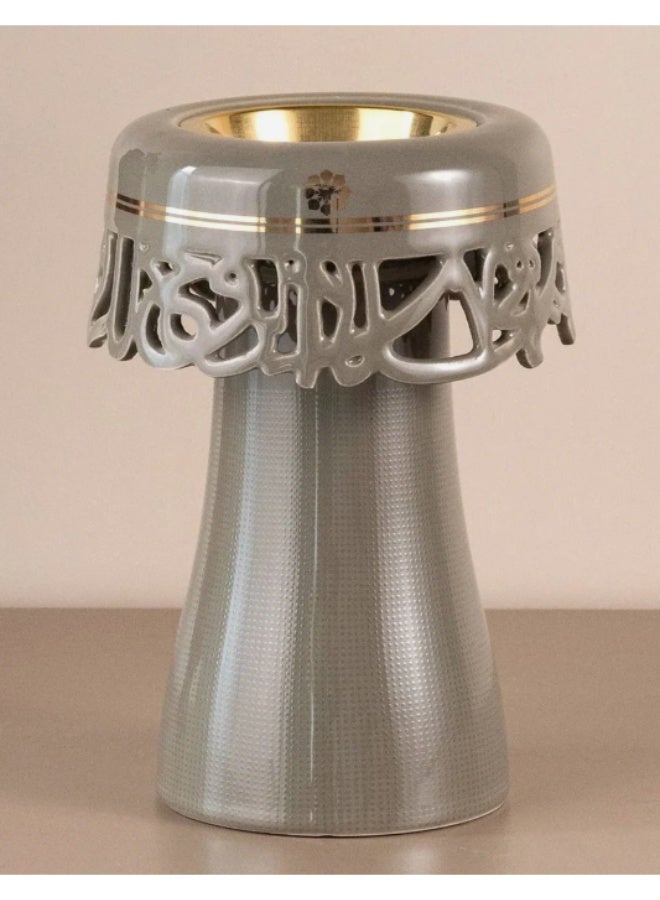 Otantik Mirral Decorative Porcelain Incense Burner – Grey with Gold Accent (11*17.5 cm) - Image 1