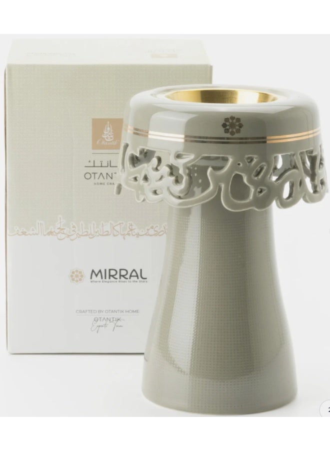 Otantik Mirral Decorative Porcelain Incense Burner – Grey with Gold Accent (11*17.5 cm) - Image 2