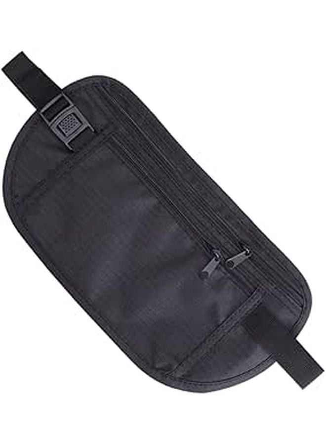 Adjustable Elastic Money Belt With Breathable Mesh Back Secure Clip For Travel Running Sports Black - Image 1