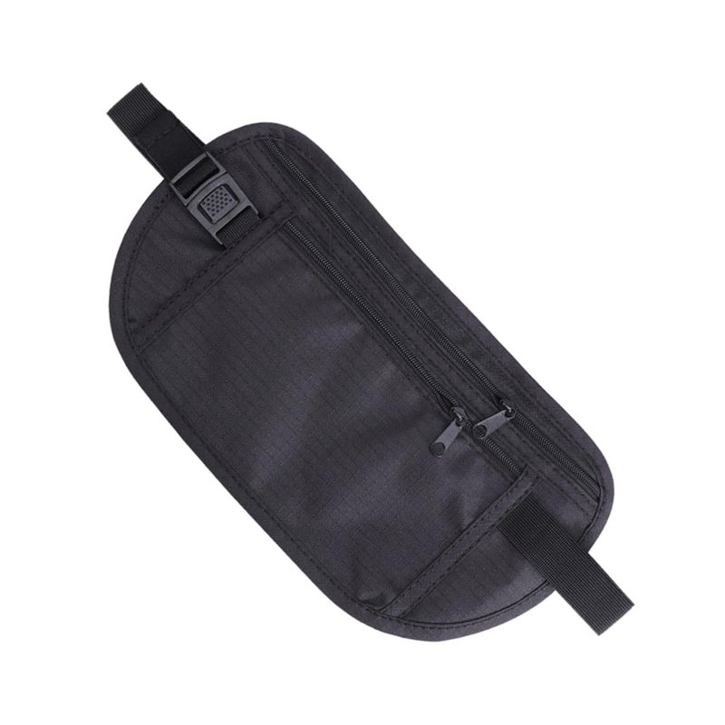 Adjustable Elastic Money Belt With Breathable Mesh Back Secure Clip For Travel Running Sports Black - Image 2