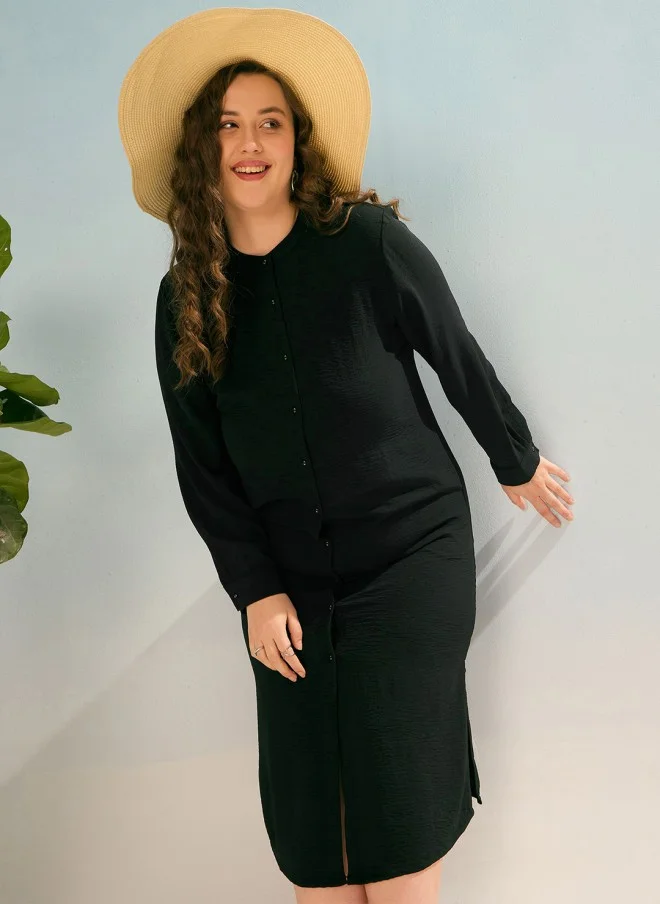 SASSAFRAS Black Midi Shirt Dress for Women