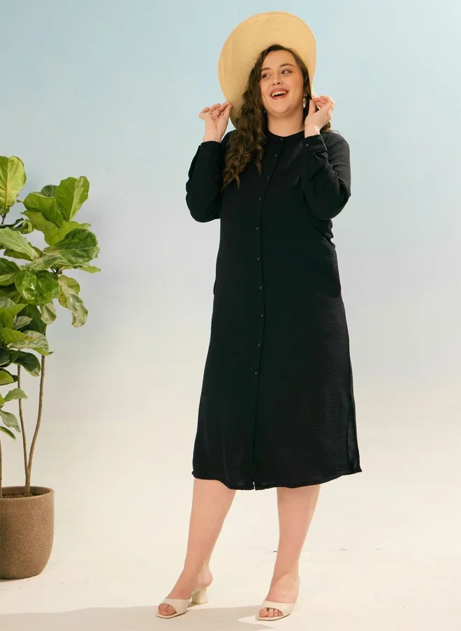 SASSAFRAS Black Midi Shirt Dress for Women