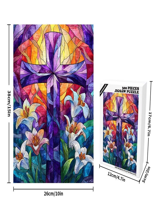 Artinhand 300 Piece Puzzle for Adults Religious Cross Lily Jigsaw Puzzles - Image 2