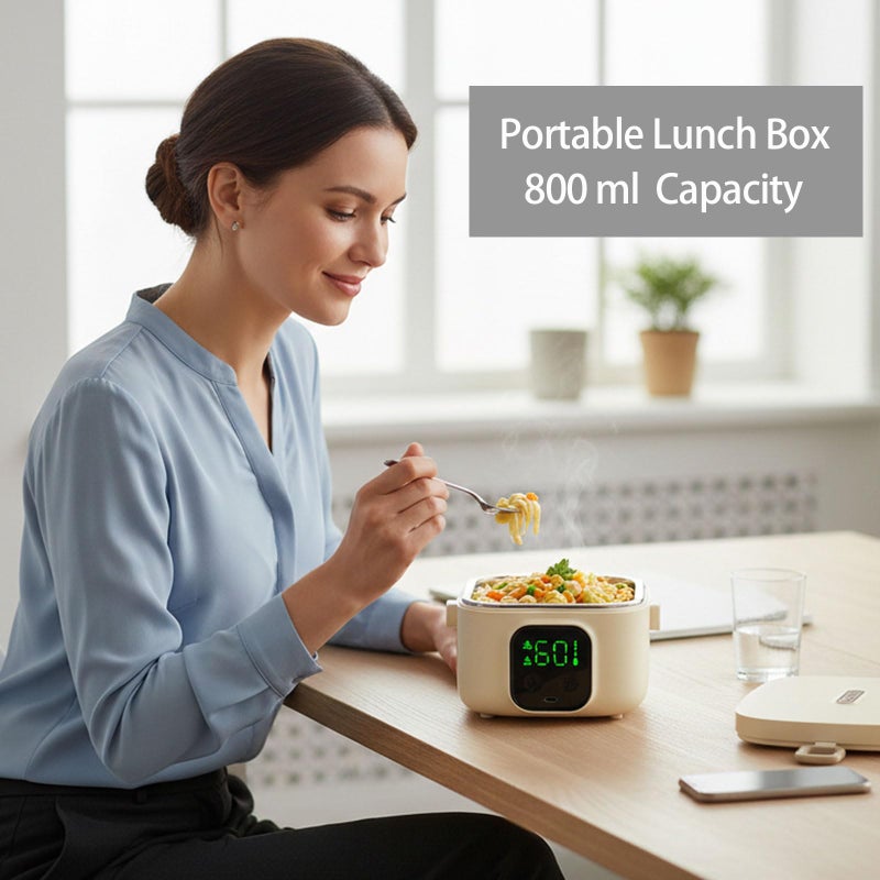 BOKASM Electric Lunch Box for Adults Woman,Cordless Electric Lunch Box for Youth,Rechargeable Portable Food Warmer 800ml Inner Container,Waterless Heating Fast Heating Lunchbox,Digital Display - Image 2