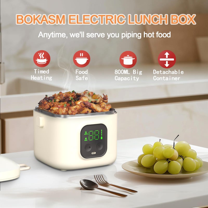 BOKASM Electric Lunch Box for Adults Woman,Cordless Electric Lunch Box for Youth,Rechargeable Portable Food Warmer 800ml Inner Container,Waterless Heating Fast Heating Lunchbox,Digital Display - Image 4