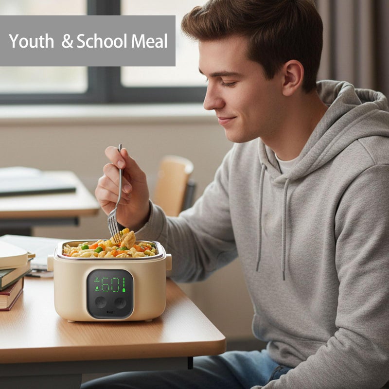 BOKASM Electric Lunch Box for Adults Woman,Cordless Electric Lunch Box for Youth,Rechargeable Portable Food Warmer 800ml Inner Container,Waterless Heating Fast Heating Lunchbox,Digital Display - Image 3