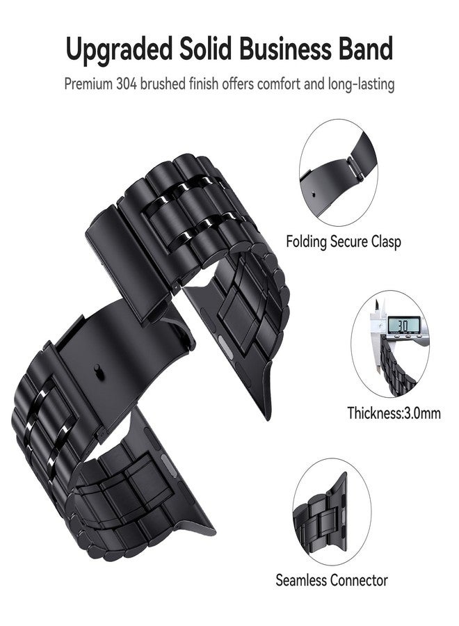 Bestig أفضل حزام متوافق مع ساعة آبل للرجال والنساء 49mm 46mm 45mm 44mm 42mm 41mm 40mm 38mm، حزام معصم معدني من الفولاذ المقاوم للصدأ للأعمال لساعة آي ووتش ألترا سلسلة 11 10 9 8 7 6 SE 5 4 3 2 1، أسود - Image 3