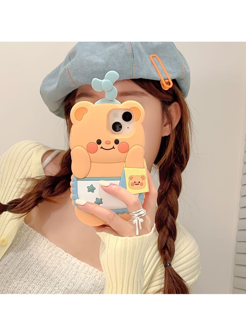 general 3D Cute Retro Phone Case for iPhone 15, Cartoon Kawaii er Bear Retro Phone, Kids Teen Girls, Women Creative Characters Soft Silicone Case - Image 5