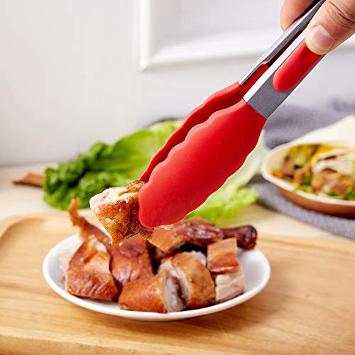HiramWare Kitchen Tongs Set of 2 – 9 inch & 12 inch – Stainless Steel Food Tongs with Silicone Tips – Premium Locking Non-stick Tongs for Cooking, BBQ, Grilling, Salad - Heavy Duty, BPA Free(Red) - Image 3