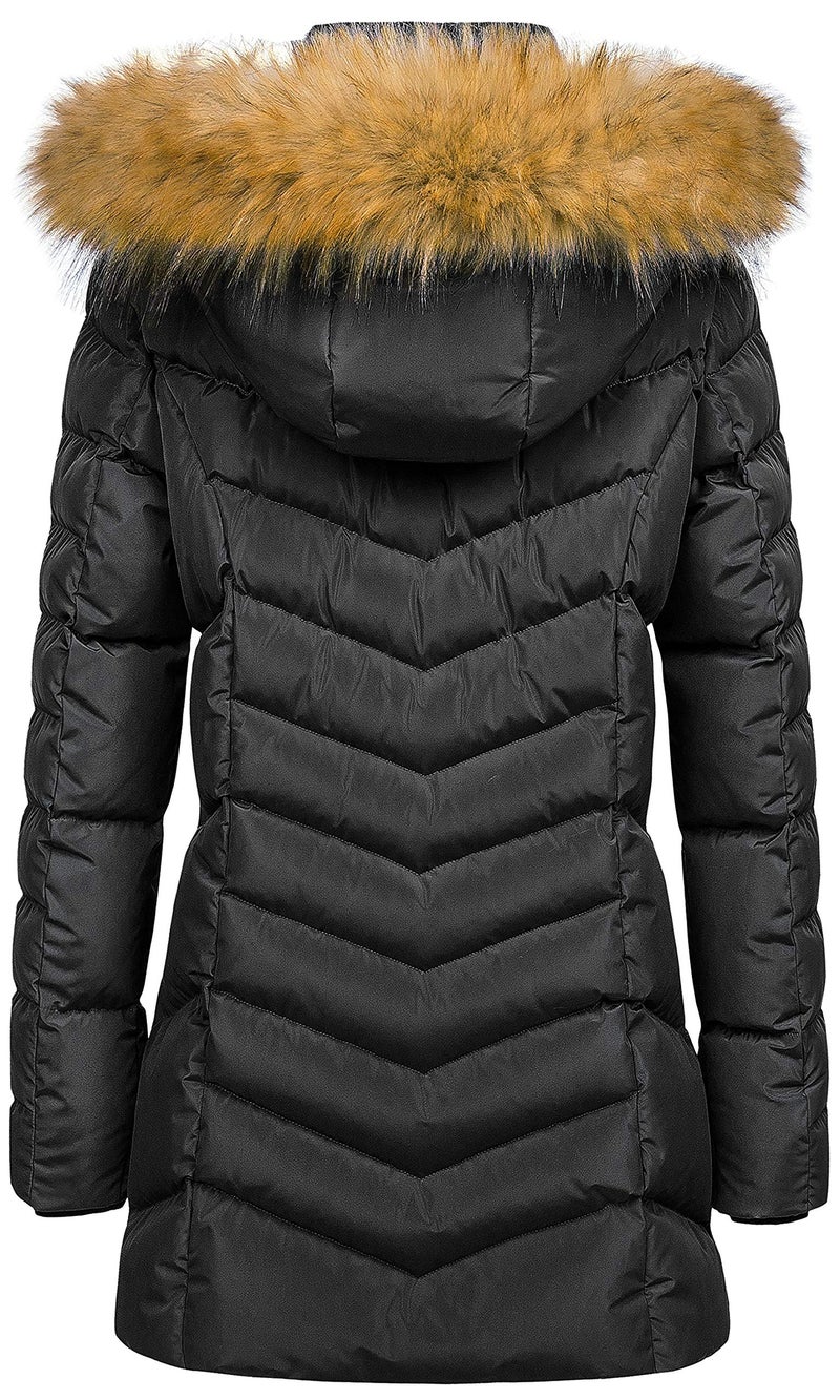 CREATMO US Women's Waterproof Long Parka Puffer Winter Coat With Removable Faux Fur Hood Black XS - Image 2