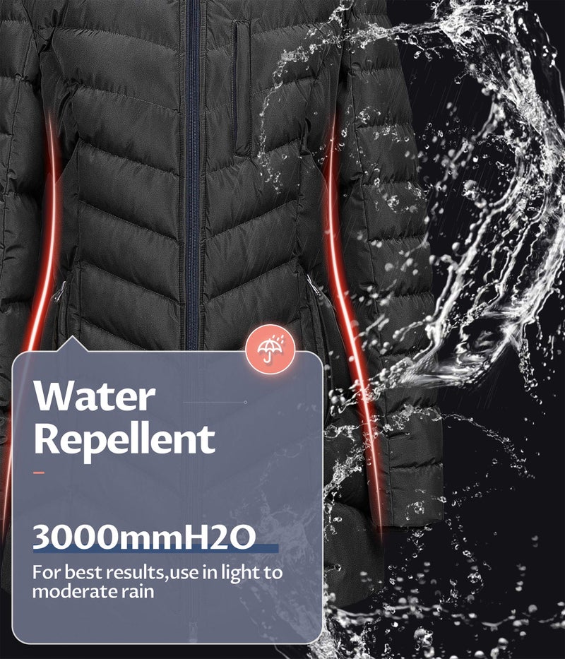 CREATMO US Women's Waterproof Long Parka Puffer Winter Coat With Removable Faux Fur Hood Black XS - Image 4