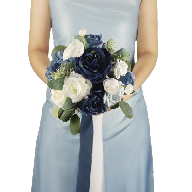 BENCENTRE 7 Inch Navy Blue Bridesmaid Bouquet for Wedding  Set of 4  Small Wedding Bouquet for Marriage Proposal Party and Vintage Wedding Ceremony Anniversary Artificial Flowers - Image 1