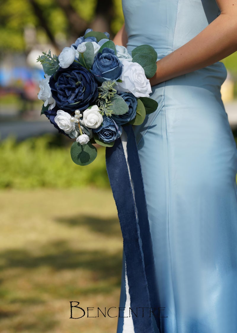 BENCENTRE 7 Inch Navy Blue Bridesmaid Bouquet for Wedding  Set of 4  Small Wedding Bouquet for Marriage Proposal Party and Vintage Wedding Ceremony Anniversary Artificial Flowers - Image 3