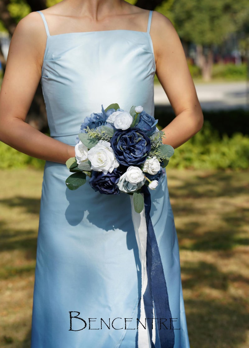 BENCENTRE 7 Inch Navy Blue Bridesmaid Bouquet for Wedding  Set of 4  Small Wedding Bouquet for Marriage Proposal Party and Vintage Wedding Ceremony Anniversary Artificial Flowers - Image 2
