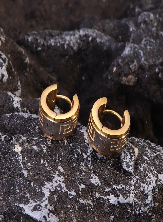 جي ستايل أقراط حلقية رجالية من Jstyle، 3 أزواج، مصنوعة من الفولاذ المقاوم للصدأ، مناسبة للرجال والنساء، بتصميم فريد مستوحى من مفتاح يوناني، مجوهرات ثقب الأذن - Image 5