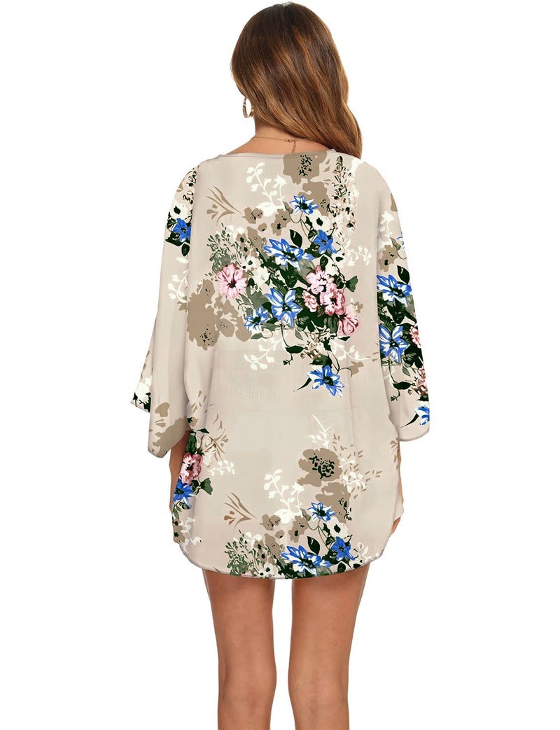 BB&KK Womens Floral Print Sheer Chiffon Kimono Cardigan Blouse Loose Beach Cover up M - Image 3