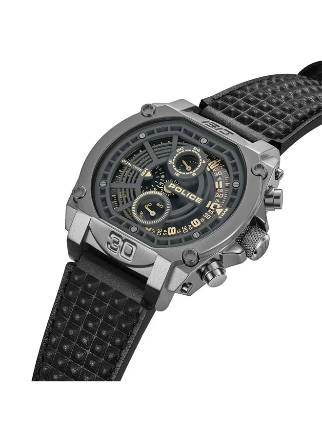 بوليس Norwood Cool Grey Dial Black Leather Strap Multifunction Watch for Men - 45mm