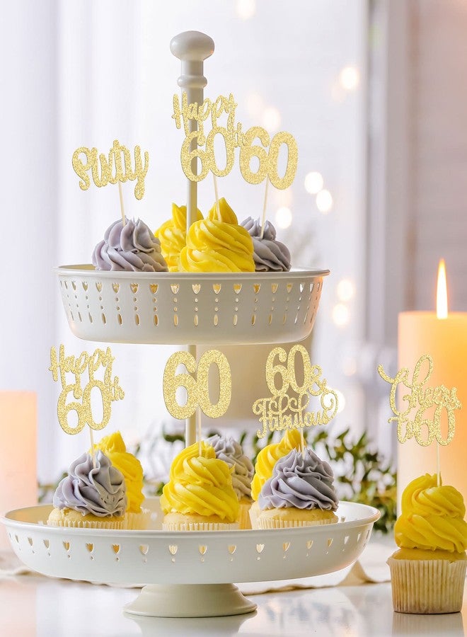 Ephlyn 30 Pack Happy 60th Birthday Cupcake Toppers Gold Glitter Sixty Cheers to 60 Years Old Birthday Cupcake Picks for 60th Wedding Anniversary Party Cake Decorations Supplies - Image 5