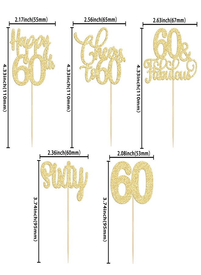 Ephlyn 30 Pack Happy 60th Birthday Cupcake Toppers Gold Glitter Sixty Cheers to 60 Years Old Birthday Cupcake Picks for 60th Wedding Anniversary Party Cake Decorations Supplies - Image 2