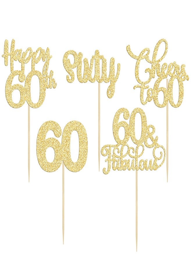 Ephlyn 30 Pack Happy 60th Birthday Cupcake Toppers Gold Glitter Sixty Cheers to 60 Years Old Birthday Cupcake Picks for 60th Wedding Anniversary Party Cake Decorations Supplies - Image 3