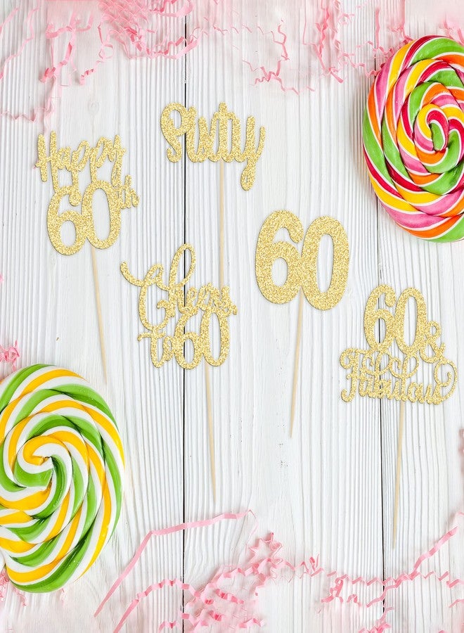 Ephlyn 30 Pack Happy 60th Birthday Cupcake Toppers Gold Glitter Sixty Cheers to 60 Years Old Birthday Cupcake Picks for 60th Wedding Anniversary Party Cake Decorations Supplies - Image 4
