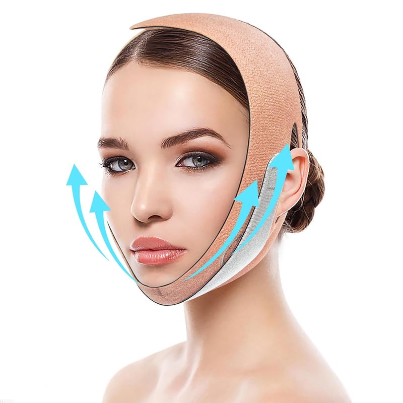 V Line Lifting Mask Chin Strap, FERNIDA Soft V Shaped Face Mask Chin Cheek Lift Band Jaw Exerciser for Women and Men, Orange