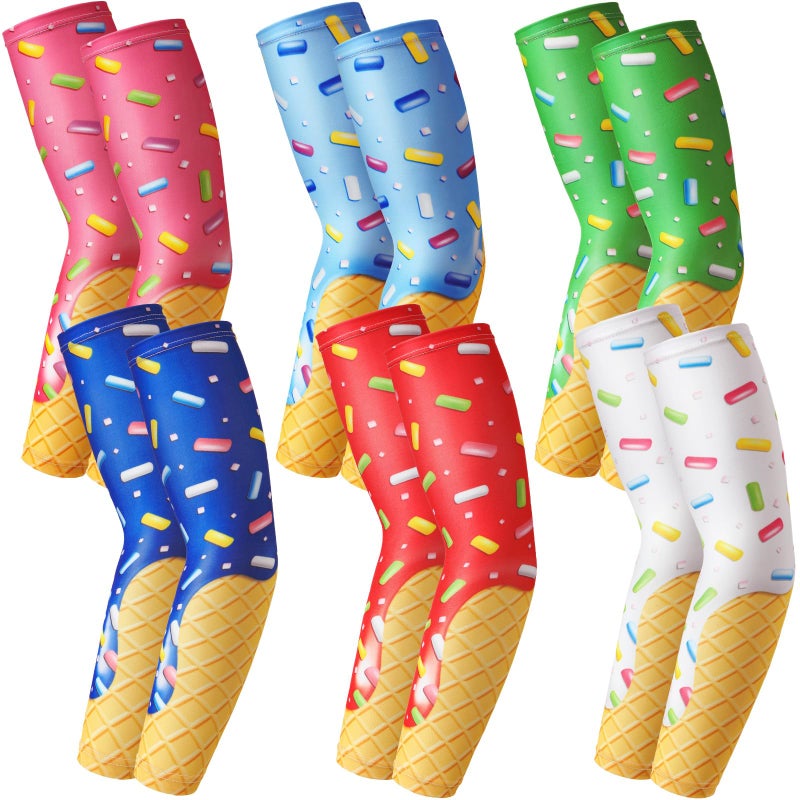 Shyyween 6 Pair Ice Cream Drip Baseball Arm Sleeve Youth Cross Sun Protection Compression Arm Sleeve American Flag Sport Gift(Ice Cream,Medium) - Image 1
