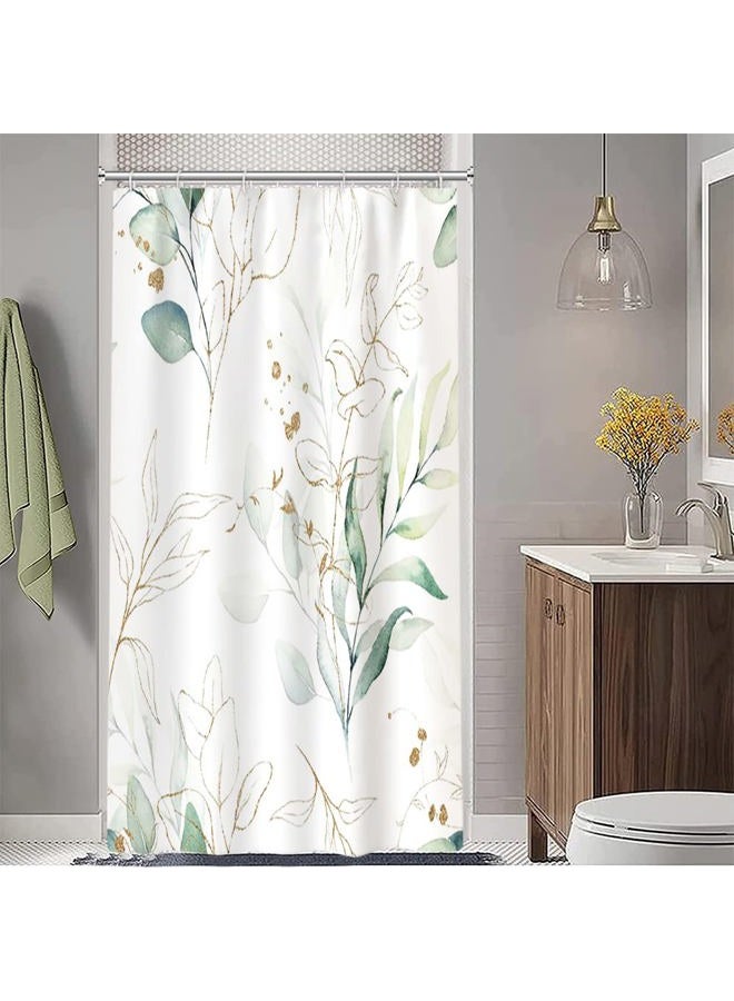 Ruelvth Stall Shower Curtain, LFEEY Sage Green and Gold Eucalyptus Small Shower Curtain Set Waterproof Fabric Half Narrow Bathroom Decor with Hooks, 36x72 Inch - Image 1