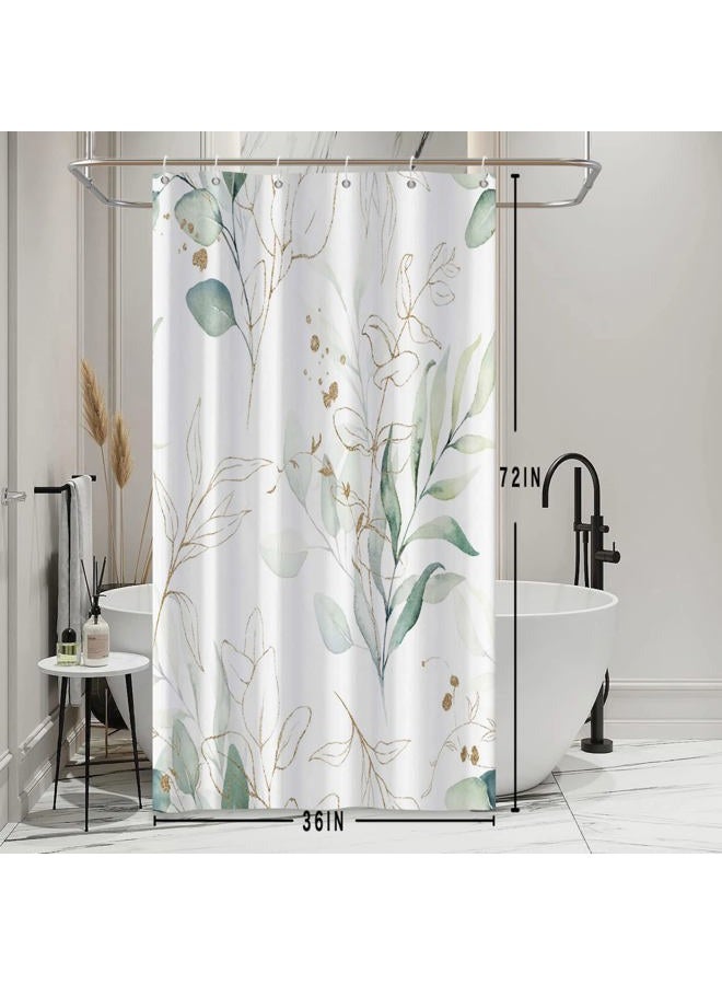Ruelvth Stall Shower Curtain, LFEEY Sage Green and Gold Eucalyptus Small Shower Curtain Set Waterproof Fabric Half Narrow Bathroom Decor with Hooks, 36x72 Inch - Image 2