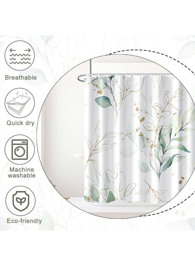 Ruelvth Stall Shower Curtain, LFEEY Sage Green and Gold Eucalyptus Small Shower Curtain Set Waterproof Fabric Half Narrow Bathroom Decor with Hooks, 36x72 Inch - Image 4